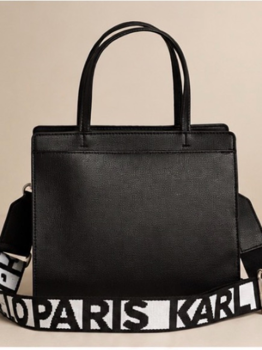 Karl Lagerfeld Black Leather Tote with Character Appliqué - Picture 2 of 3